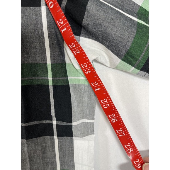 MX Republic Mens Button Up Short Sleeve Shirt White Green Black Plaid Size Large - Picture 4 of 8